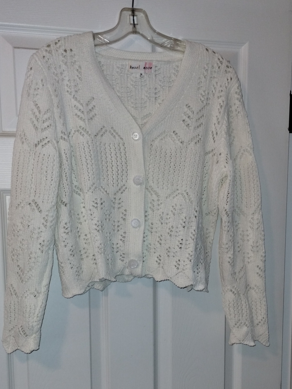 Hazel Moon Beautiful Open-Knit With Design, Button V Neck Cardigan Sweater